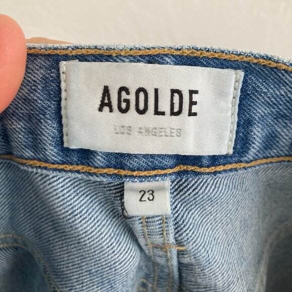 Agolde Riley Jeans Button Fly High Ride Distressed Classic Rigid Denim Crop 23 - Picture 9 of 11